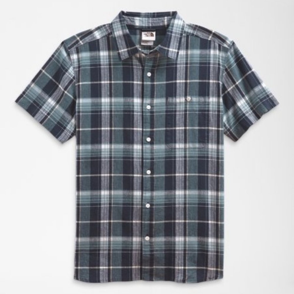 NWT The North Face Aviator Navy & White Plaid Loghill Short Sleeve Button Up
